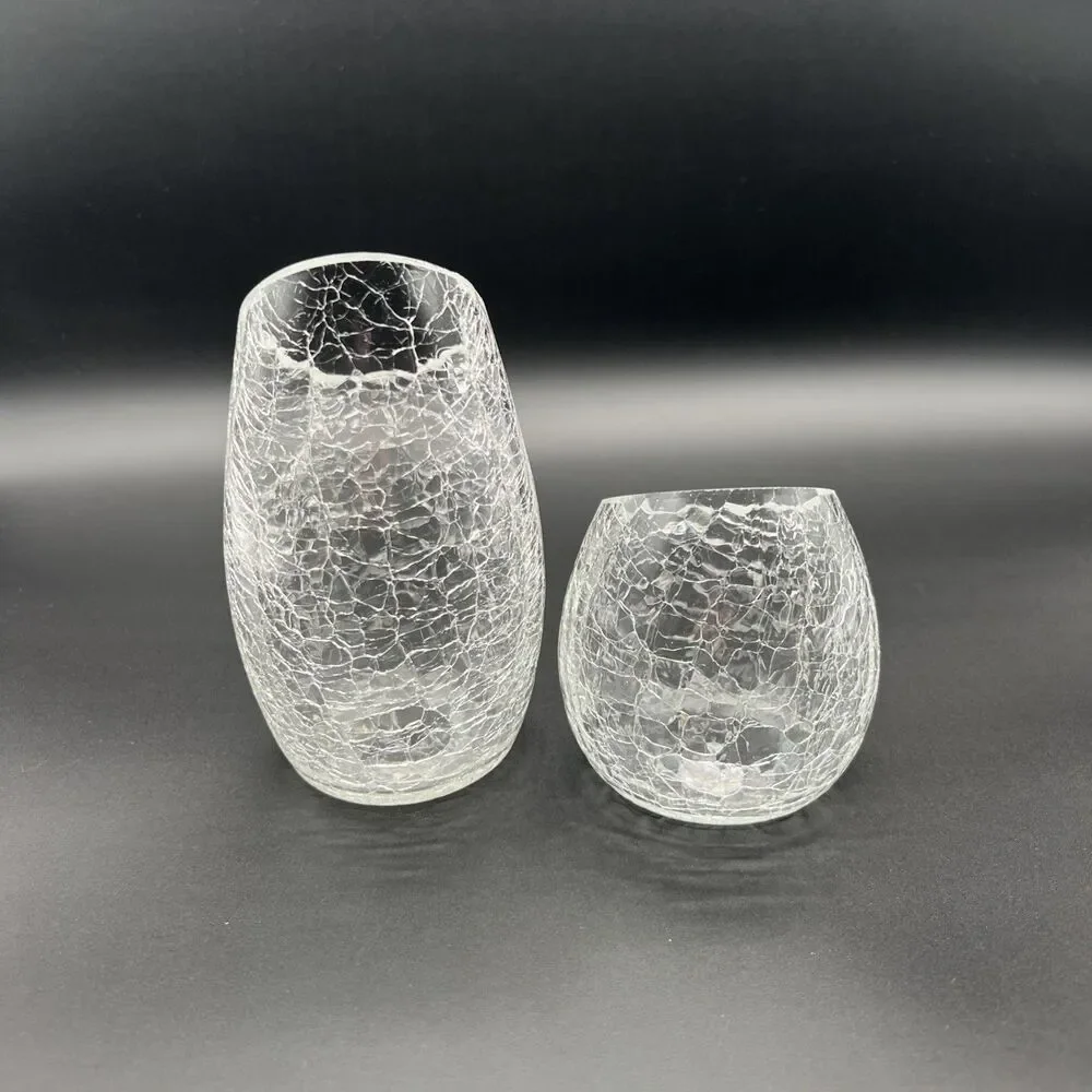 Vintage Crackled Glass Votive Candle Holders Retro MCM Tea light